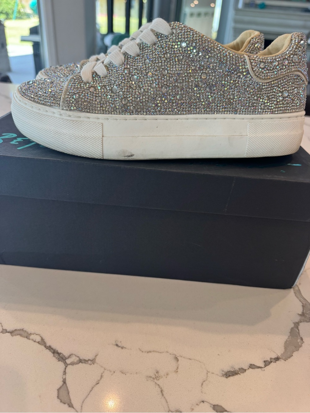 Betsey Johnson Iridescent Crystal-Embellished White Platform Sneakers - Picture 7 of 10